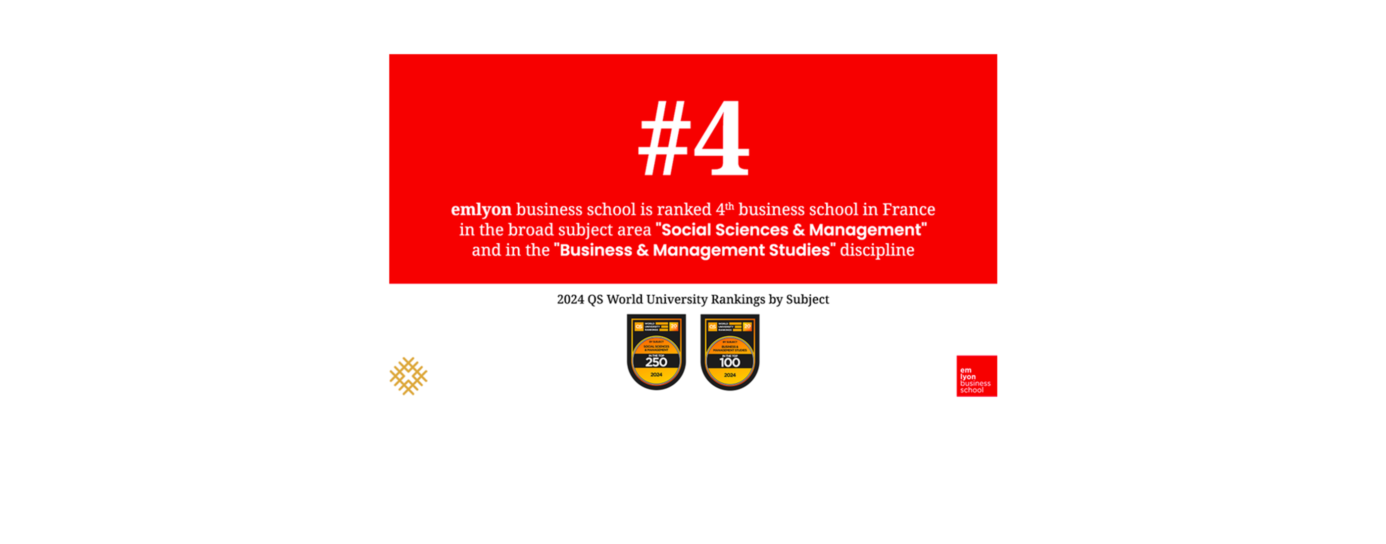 emlyon récompensée dans le classement QS World University ranking by Subject 2024 emlyon récompensée dans le classement QS World University ranking by Subject 2024