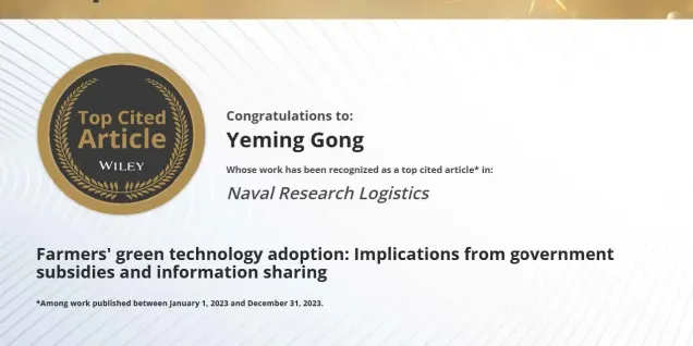 Top Cited Article Award from Wiley publications
